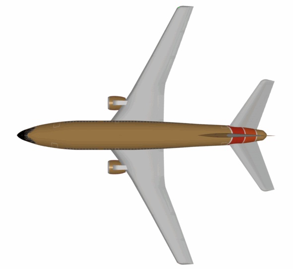  Fuselage of a Boeing 737 shown in brown. 